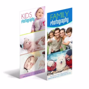 Full-color rack cards professionally printed for business advertising, travel destinations, community events, healthcare services, and brochure display racks by Print Cafe USA.